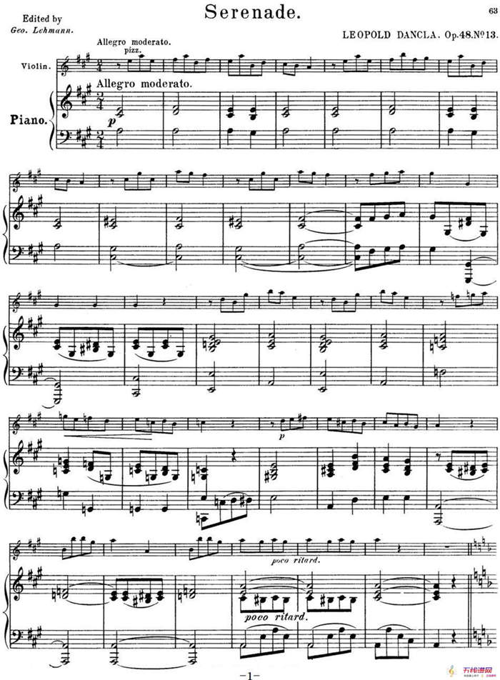25首小提琴曲合集：Serenade.（LEOPOLD DANCLA. Op.48，No.13）（小提琴+钢琴伴奏）