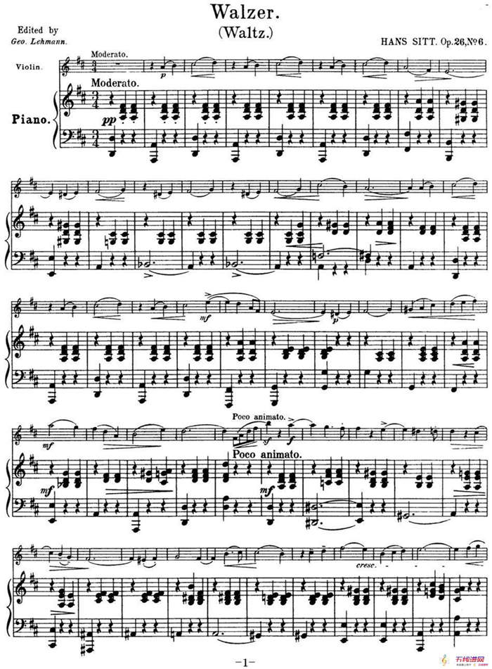 25首小提琴曲合集：Walzer.（Waltz.）（HANS SITT. Op.26No.6）（小提琴+钢琴伴奏）
