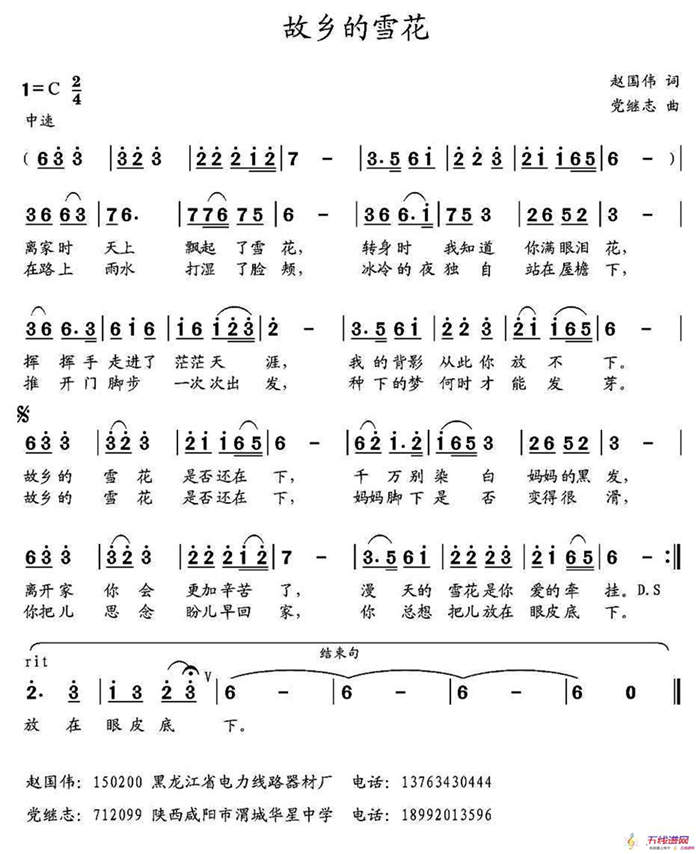 故乡的雪花 （赵国伟词 党继志曲）