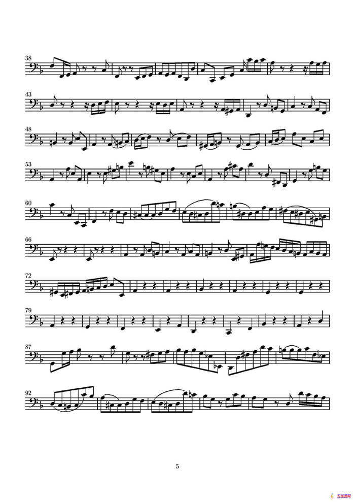D小调无伴奏协奏曲（大提琴分谱）