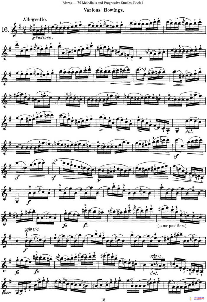 马扎斯小提琴练习曲 Op.36 第一册 特殊练习曲（16）