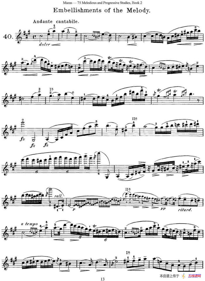 马扎斯小提琴练习曲 Op.36 第二册 华丽练习曲（40）
