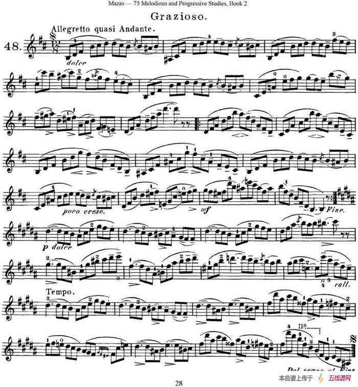 马扎斯小提琴练习曲 Op.36 第二册 华丽练习曲（48）