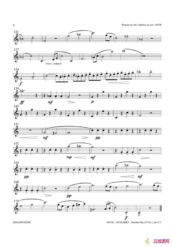 Sonatine Op.137 No 1（四重奏上低音萨克斯分谱）