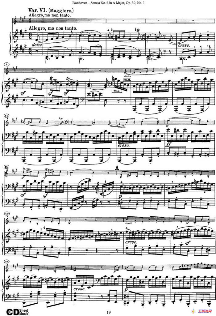 Violin Sonata No.6 in A Major Op.30 No.1（小提琴+钢琴伴奏）