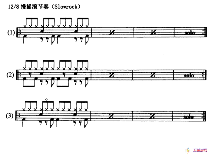 6条架子鼓12/8慢摇滚节奏型(Slowrock)练习