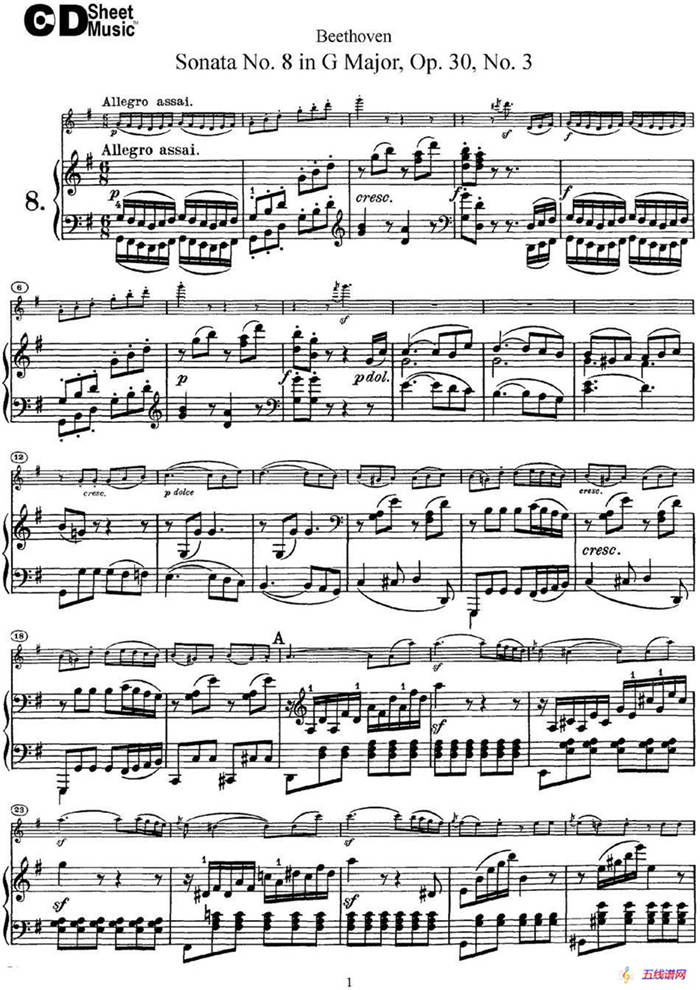 Violin Sonata No.8 in G Major Op.30 No.3（小提琴+钢琴伴奏）