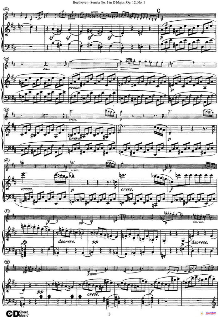 Violin Sonata No.1 in D Major Op.12 No.1（小提琴+钢琴伴奏）