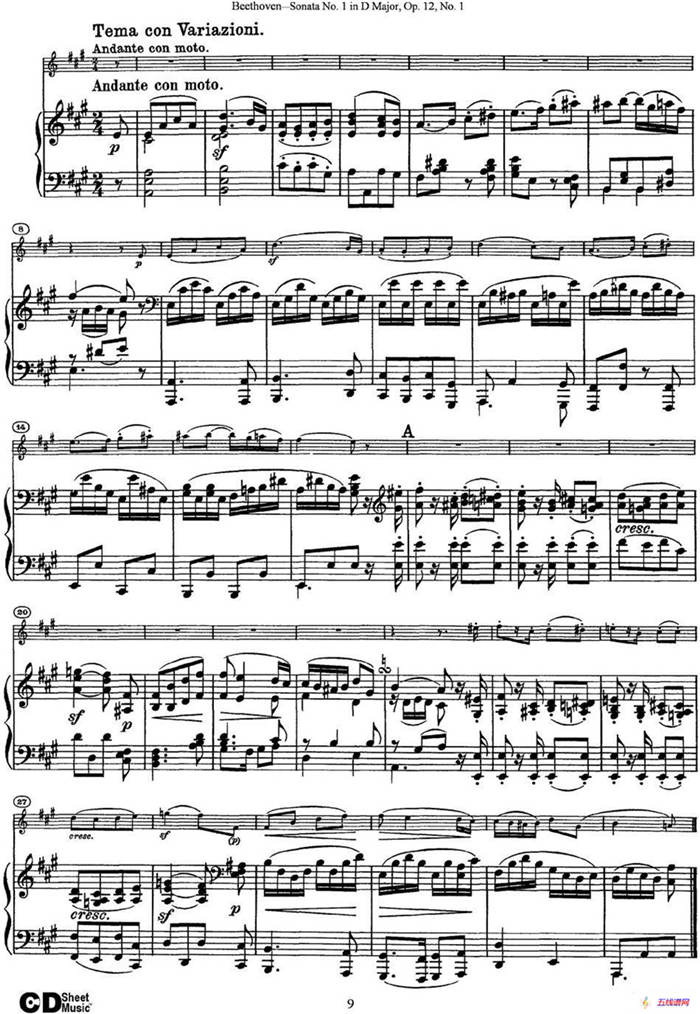 Violin Sonata No.1 in D Major Op.12 No.1（小提琴+钢琴伴奏）