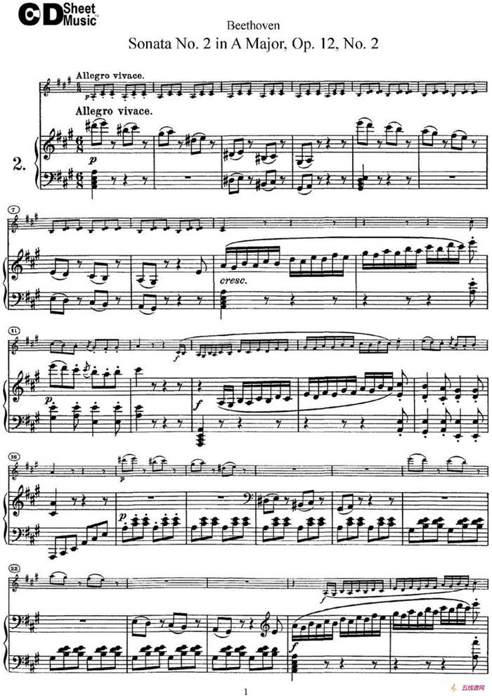 Violin Sonata No.2 in A Major Op.12 No.2（小提琴+钢琴伴奏）