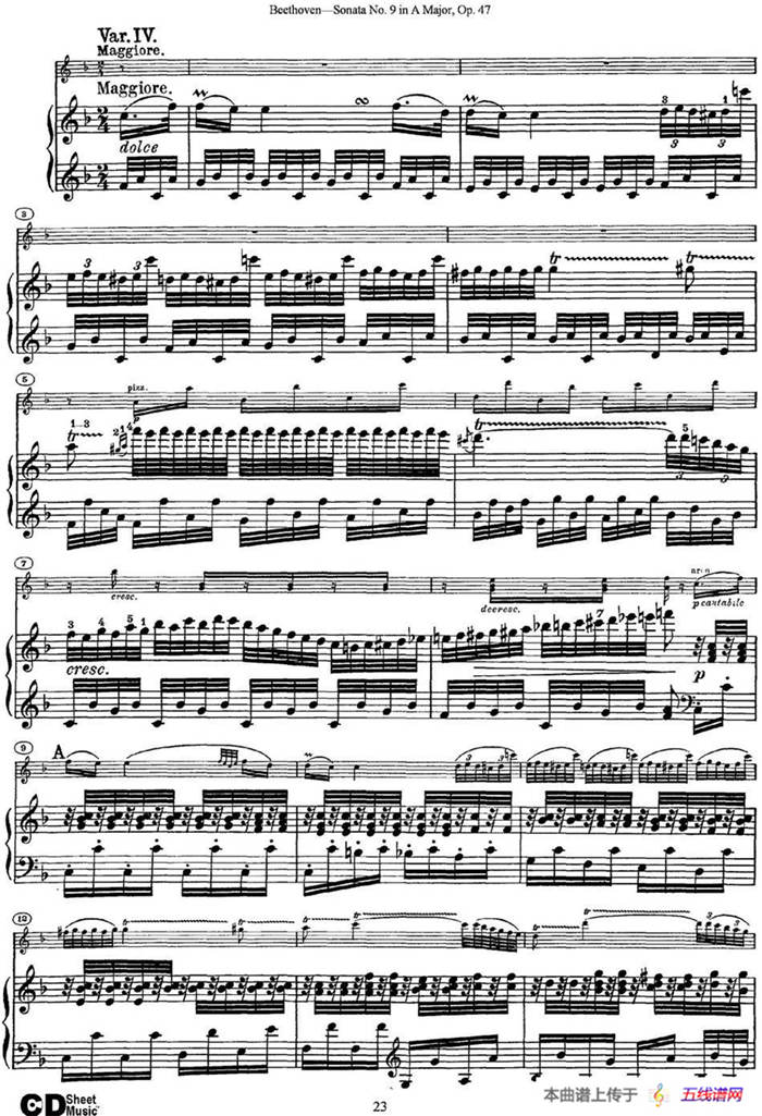 Violin Sonata No.9 in A Major Op.47（小提琴+鋼琴伴奏）