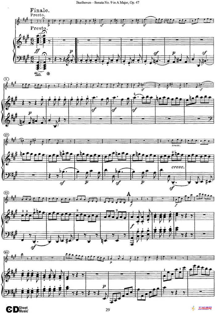 Violin Sonata No.9 in A Major Op.47（小提琴+鋼琴伴奏）