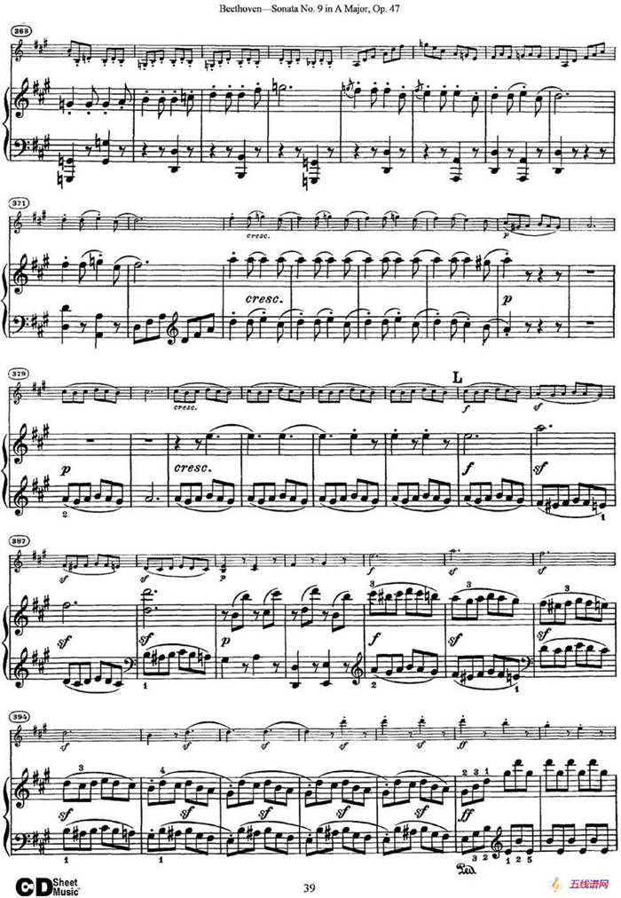 Violin Sonata No.9 in A Major Op.47（小提琴+鋼琴伴奏）