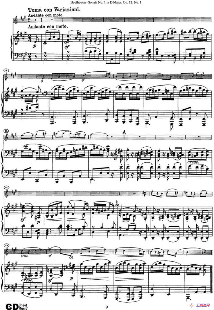 Violin Sonata No.1 in D Major Op.12 No.1（小提琴+钢琴伴奏）