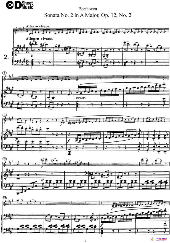 Violin Sonata No.2 in A Major Op.12 No.2（小提琴+钢琴伴奏）