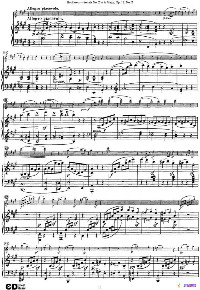 Violin Sonata No.2 in A Major Op.12 No.2（小提琴+钢琴伴奏）