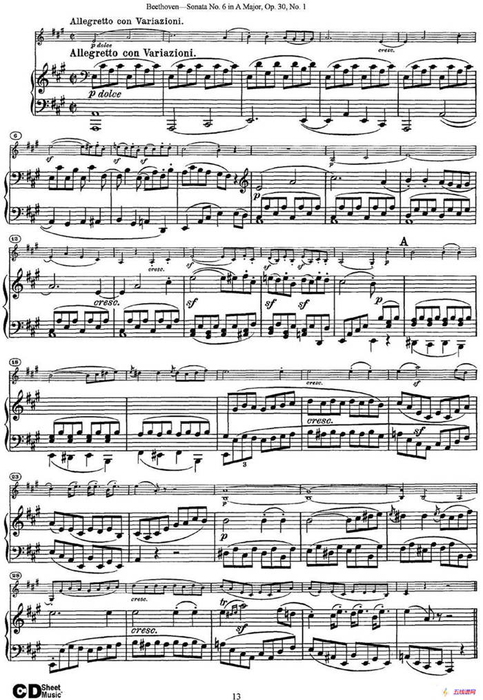 Violin Sonata No.6 in A Major Op.30 No.1（小提琴+钢琴伴奏）