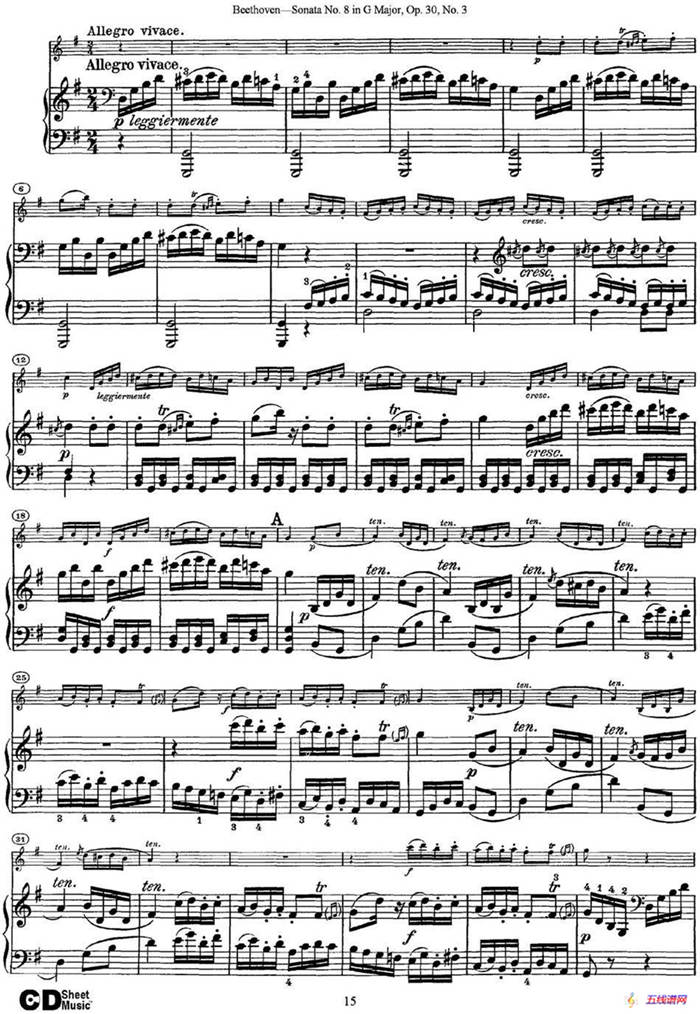 Violin Sonata No.8 in G Major Op.30 No.3（小提琴+钢琴伴奏）