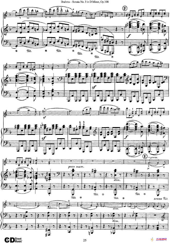 Violin Sonata No.3 in D Minor Op.108（小提琴+钢琴伴奏）