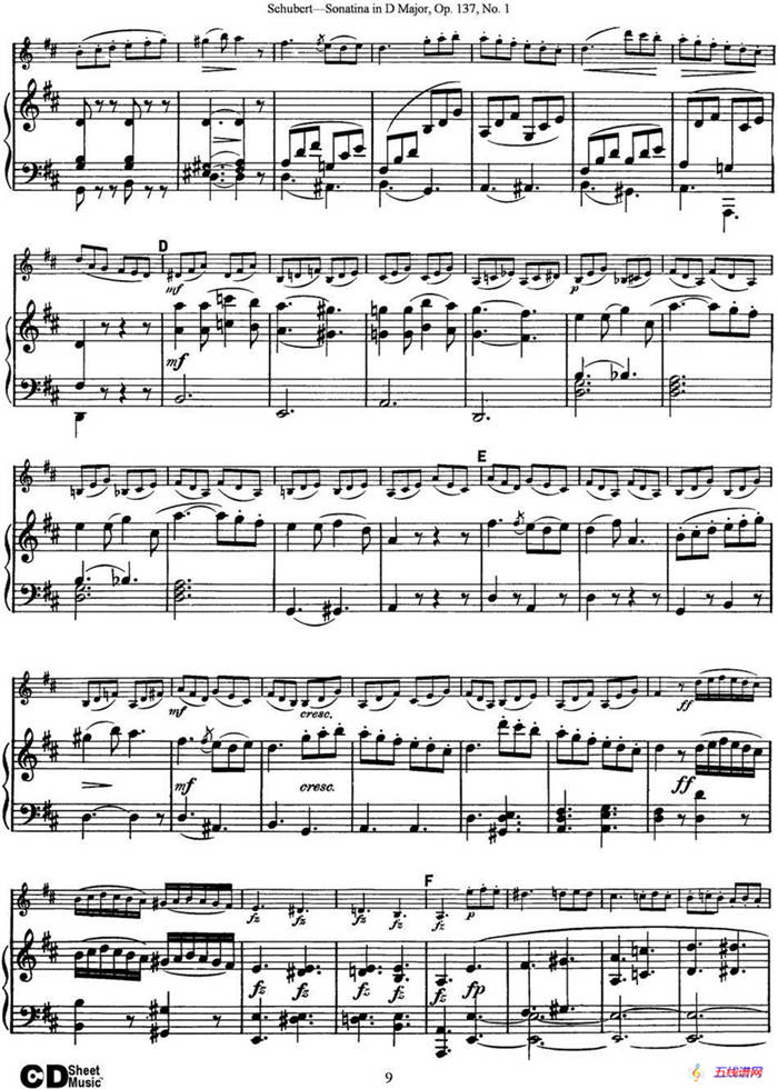 Violin Sonatina in D major Op.137 No.1（小提琴+钢琴伴奏）