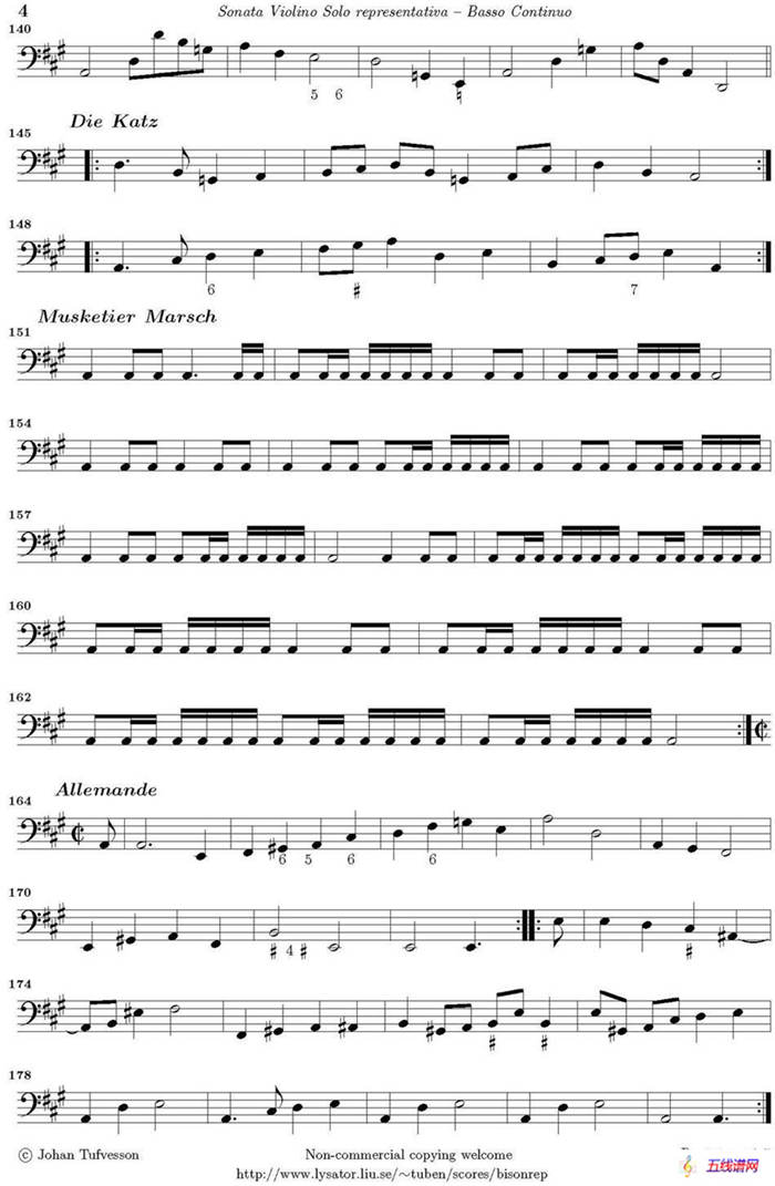 Sonata Violino Solo representativa（Basso Continuo）