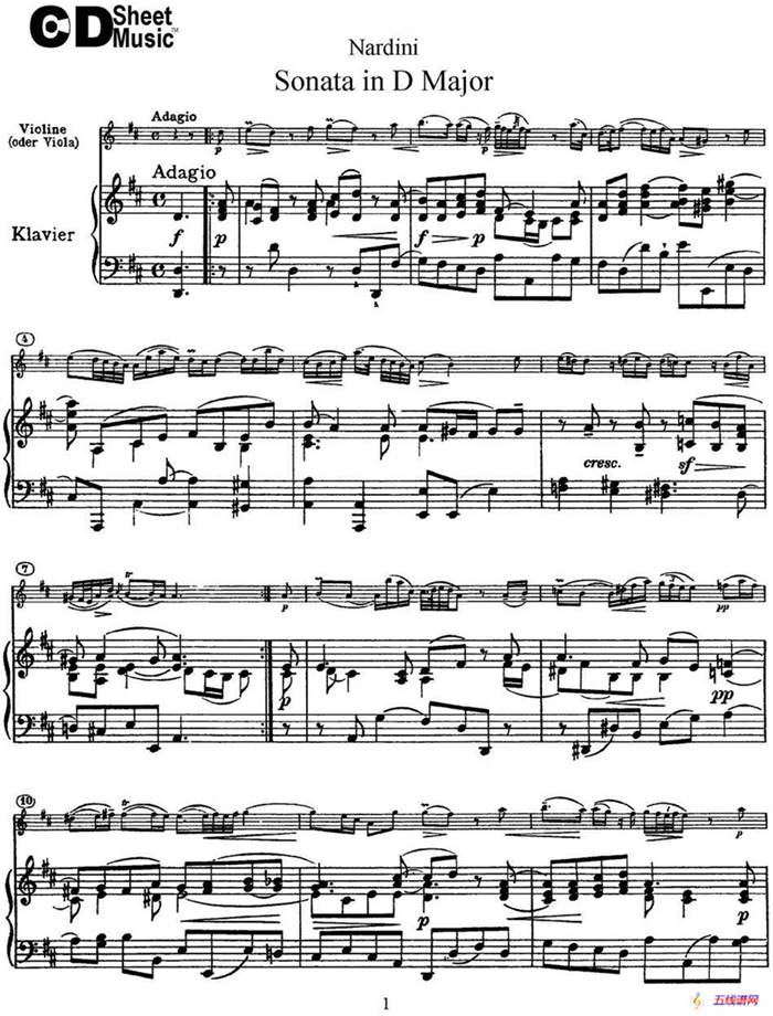 Nardini Violin Sonata in D Major（小提琴+钢琴伴奏）
