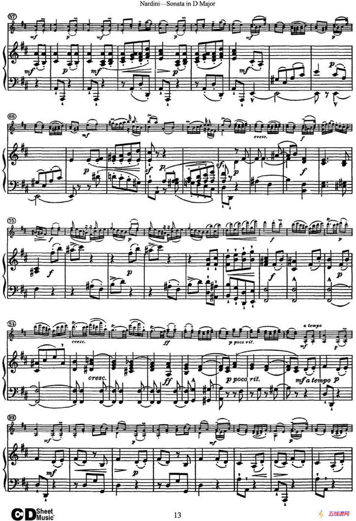 Nardini Violin Sonata in D Major（小提琴+钢琴伴奏）