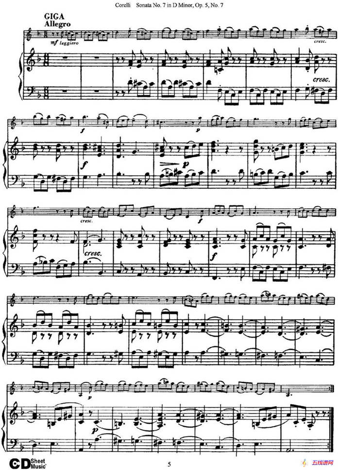 Sonata No.7 in D Minor Op.5 No.7（小提琴+钢琴伴奏）