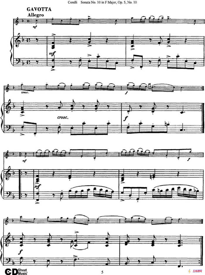 Sonata No.10 in F Major Op.5 No.10（小提琴+钢琴伴奏）