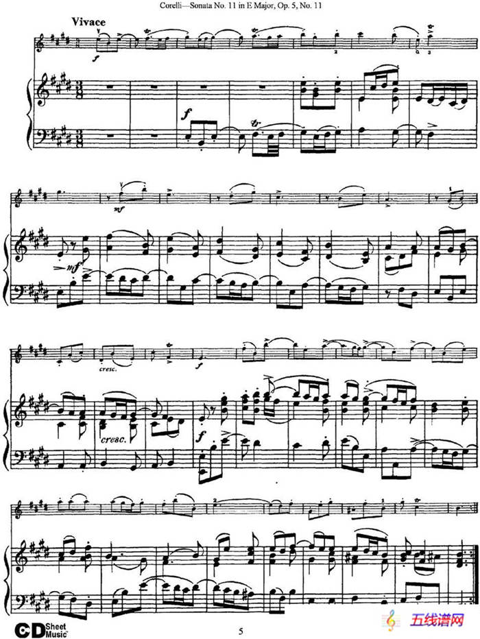 Sonata No.11 in E Major Op.5 No.11（小提琴+钢琴伴奏）