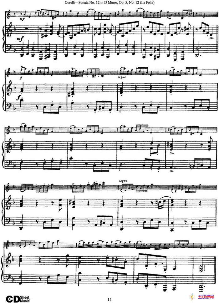 Sonata No.12 in D Minor Op.5 No.12（小提琴+钢琴伴奏）