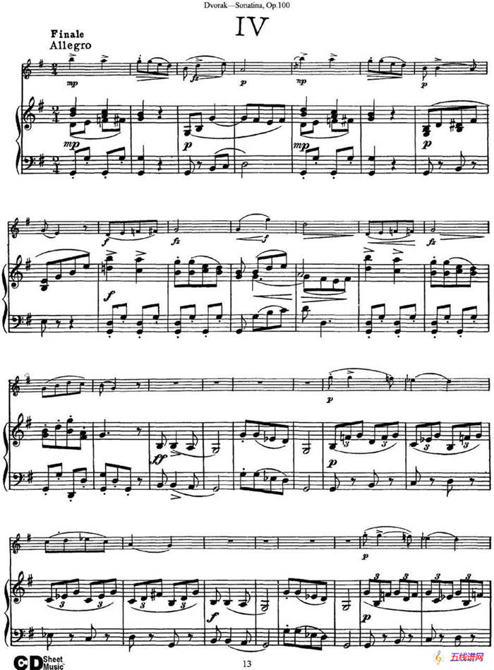 Violin Sonatina Op.100（小提琴+钢琴伴奏）