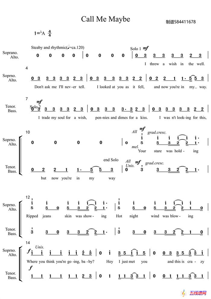 call me maybe合唱简谱（混声合唱）