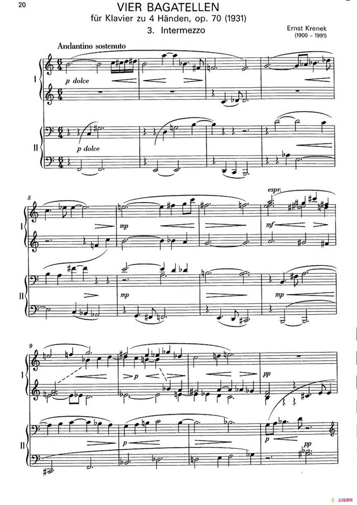 Vier Bagatellen Op.70（4首小品·Ⅲ·四手联弹）