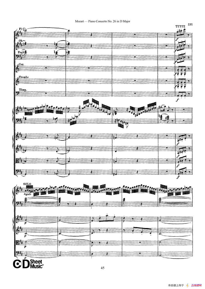 Piano Concerto No.26 in D Major  K.537（D大调第二十六钢琴协奏曲总谱）