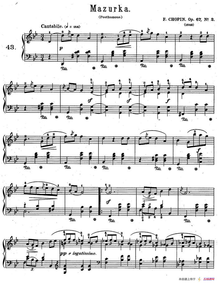 Quatre Mazurkas Op.67 Op.2（4首玛祖卡舞曲·2）