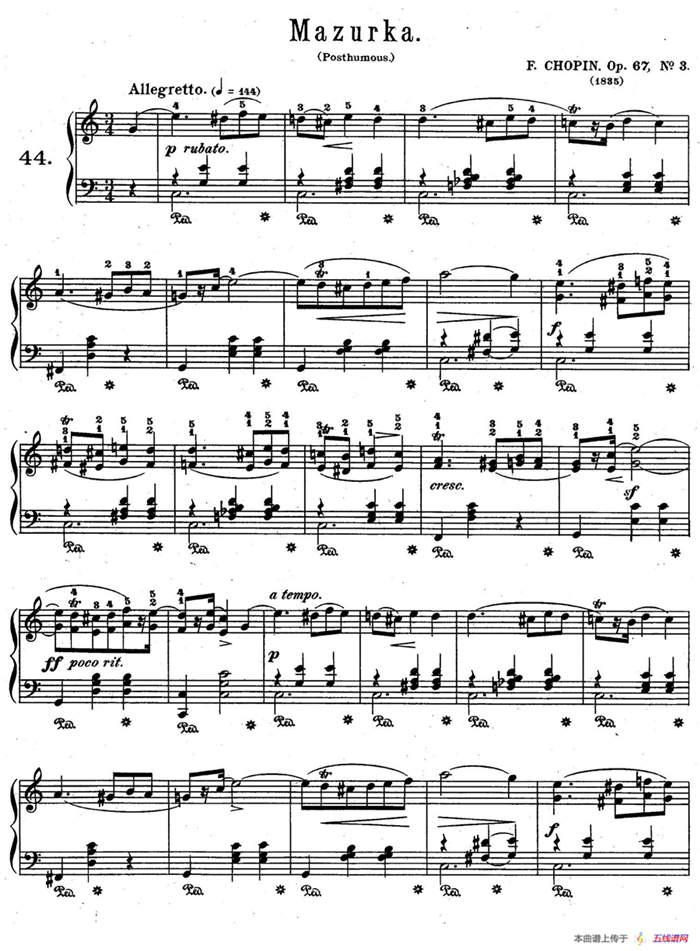Quatre Mazurkas Op.67 Op.3（4首玛祖卡舞曲·3）