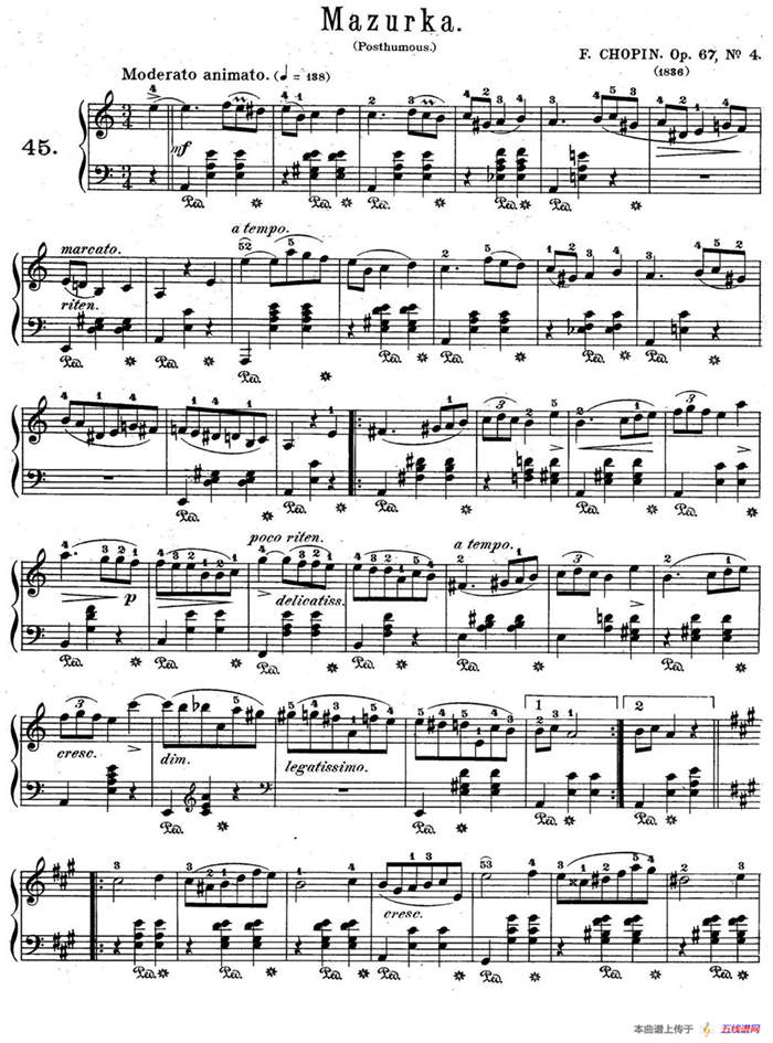 Quatre Mazurkas Op.67 Op.4（4首玛祖卡舞曲·4）