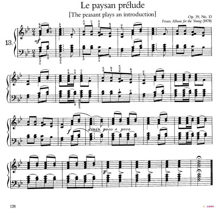 Album for the Young Op.39（儿童钢琴曲集）（13. 农民前奏曲 The Peasant Plays His Ziehharmonika）