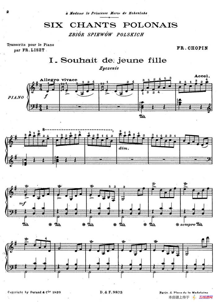 6 Chants Polonais S.480（6首波兰歌曲·Ⅰ）