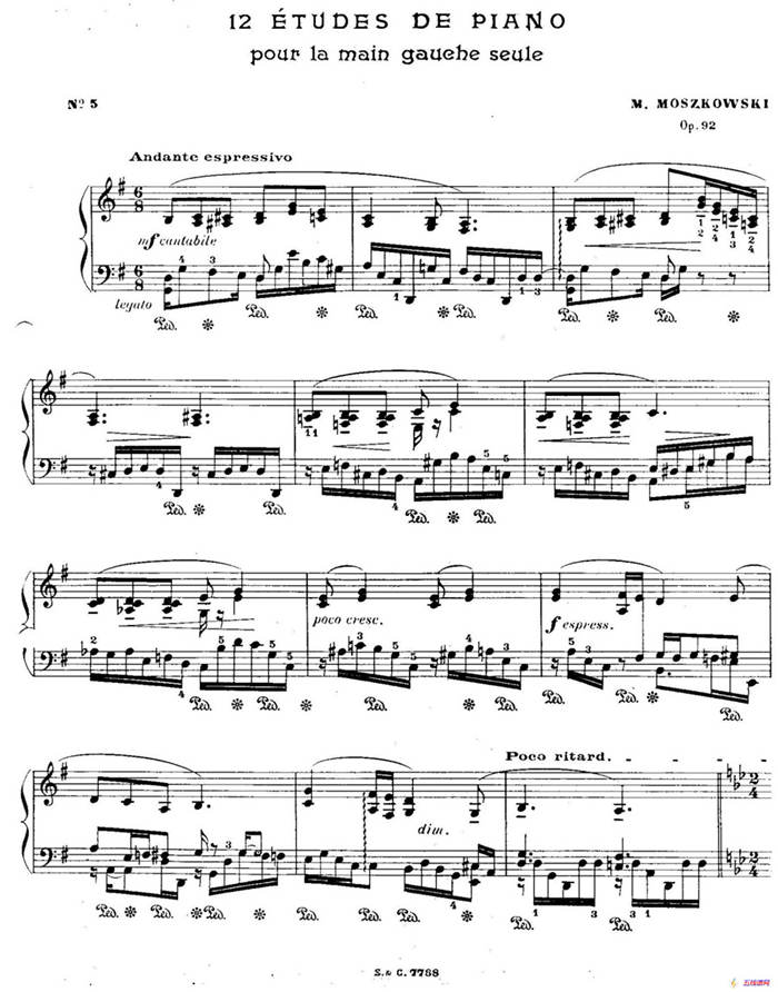 12 Etudes For The Left Hand Op.92 No.5（12首为左手而作的钢琴练习曲）