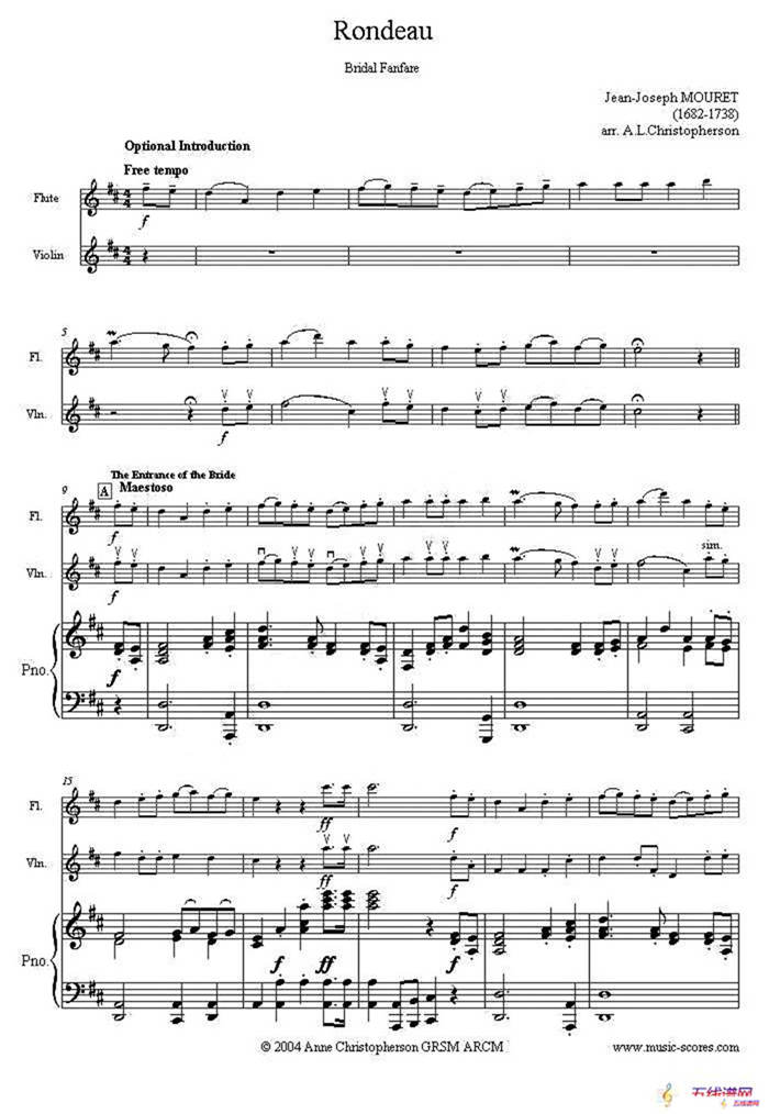 Rondeau（鼓号回旋曲）（小提琴+长笛+钢琴伴奏，二重奏）