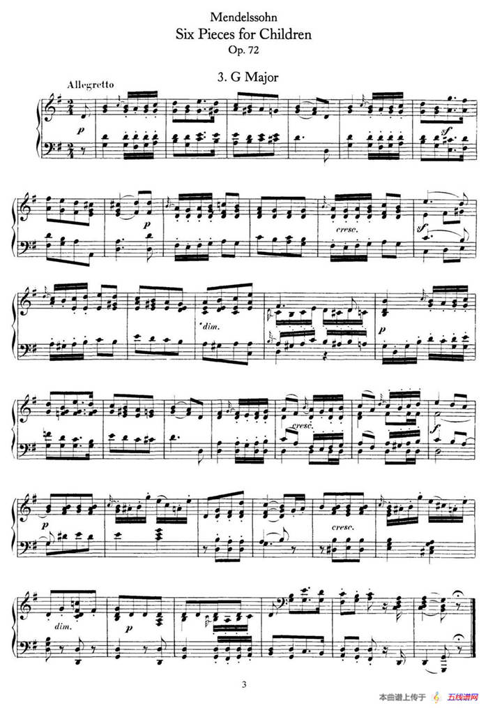6 Pieces for Children Op.72（6首儿童钢琴曲3.G大调）