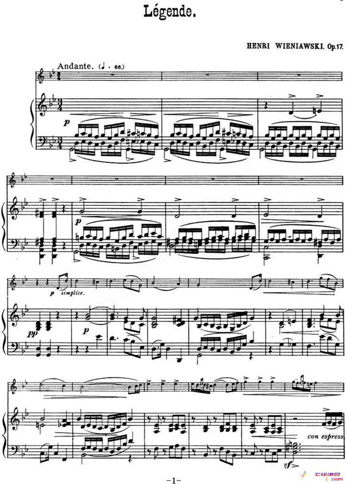 LEGENDE Op.17（传奇）（小提琴+钢琴伴奏）