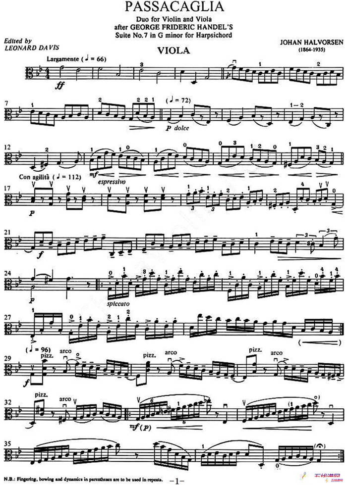 Passacaglia（帕萨卡利亚）（二重奏中提琴分谱）