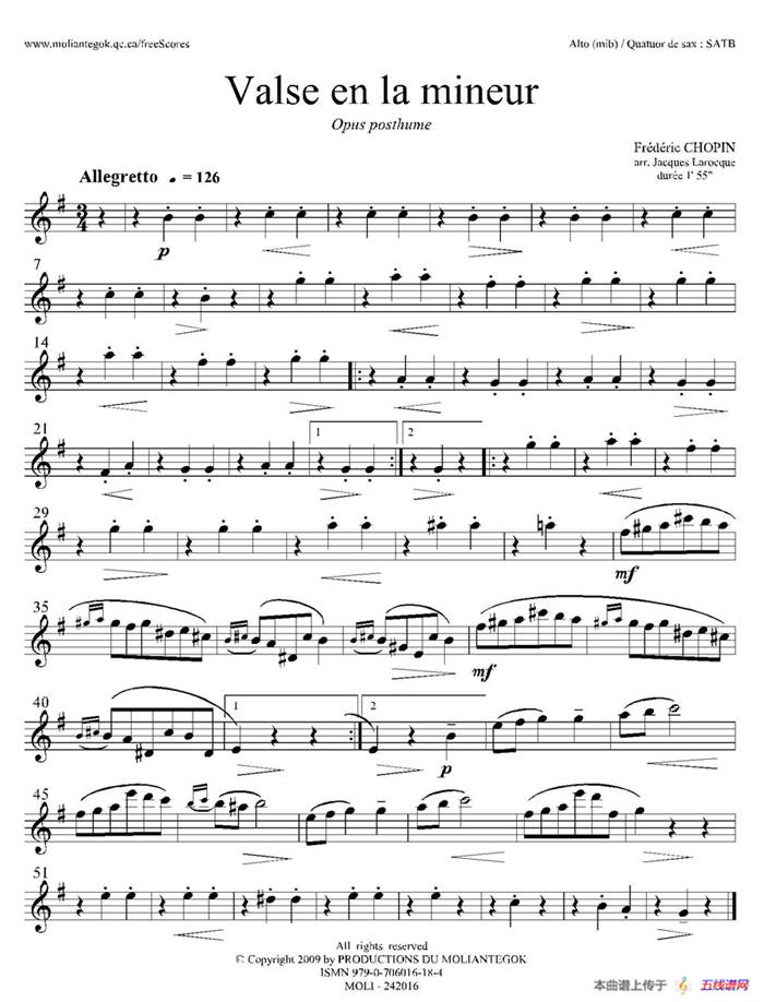 a小调圆舞曲 B.150（四重奏中音萨克斯分谱）