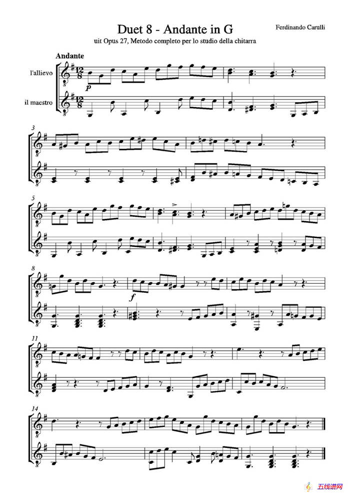 Metodo Completo Op.27-3（古典吉他二重奏练习·8）