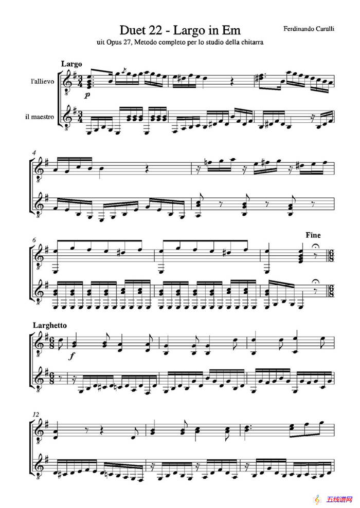 Metodo Completo Op.27-3（古典吉他二重奏练习·22）