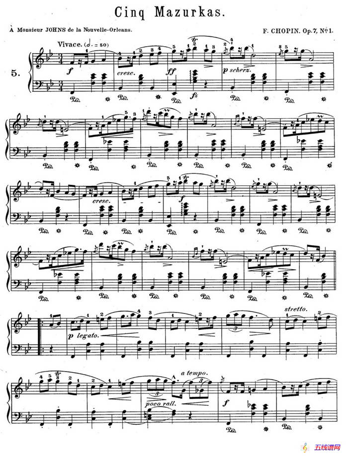 5 Mazurkas Op.7（5首玛祖卡舞曲·1）