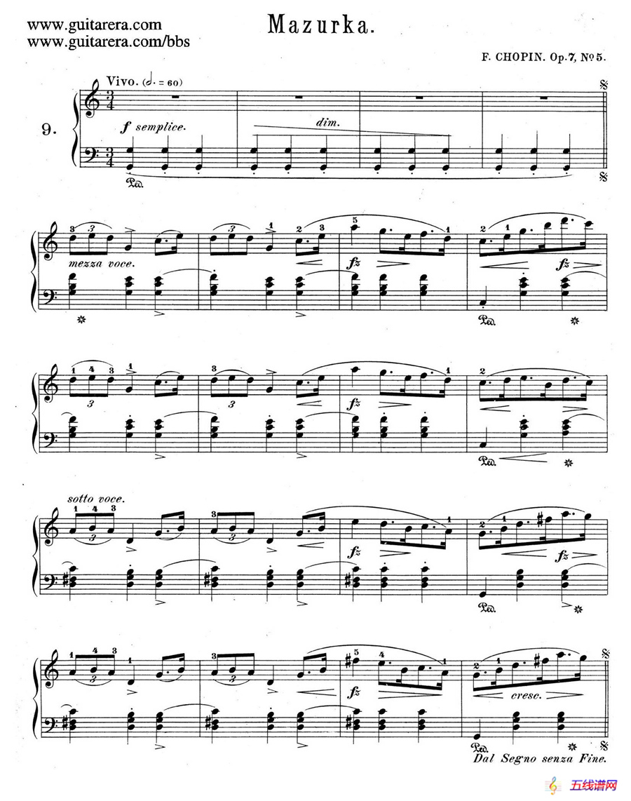  Mazurkas Op.7（5首玛祖卡舞曲·5）